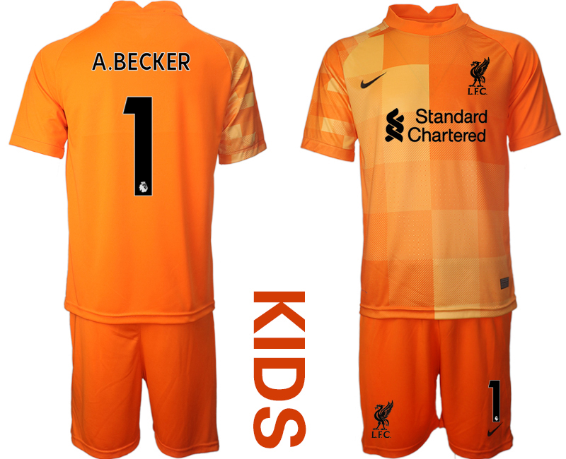 Youth 2021-2022 Club Liverpool orange red goalkeeper #1 Soccer Jersey->customized soccer jersey->Custom Jersey